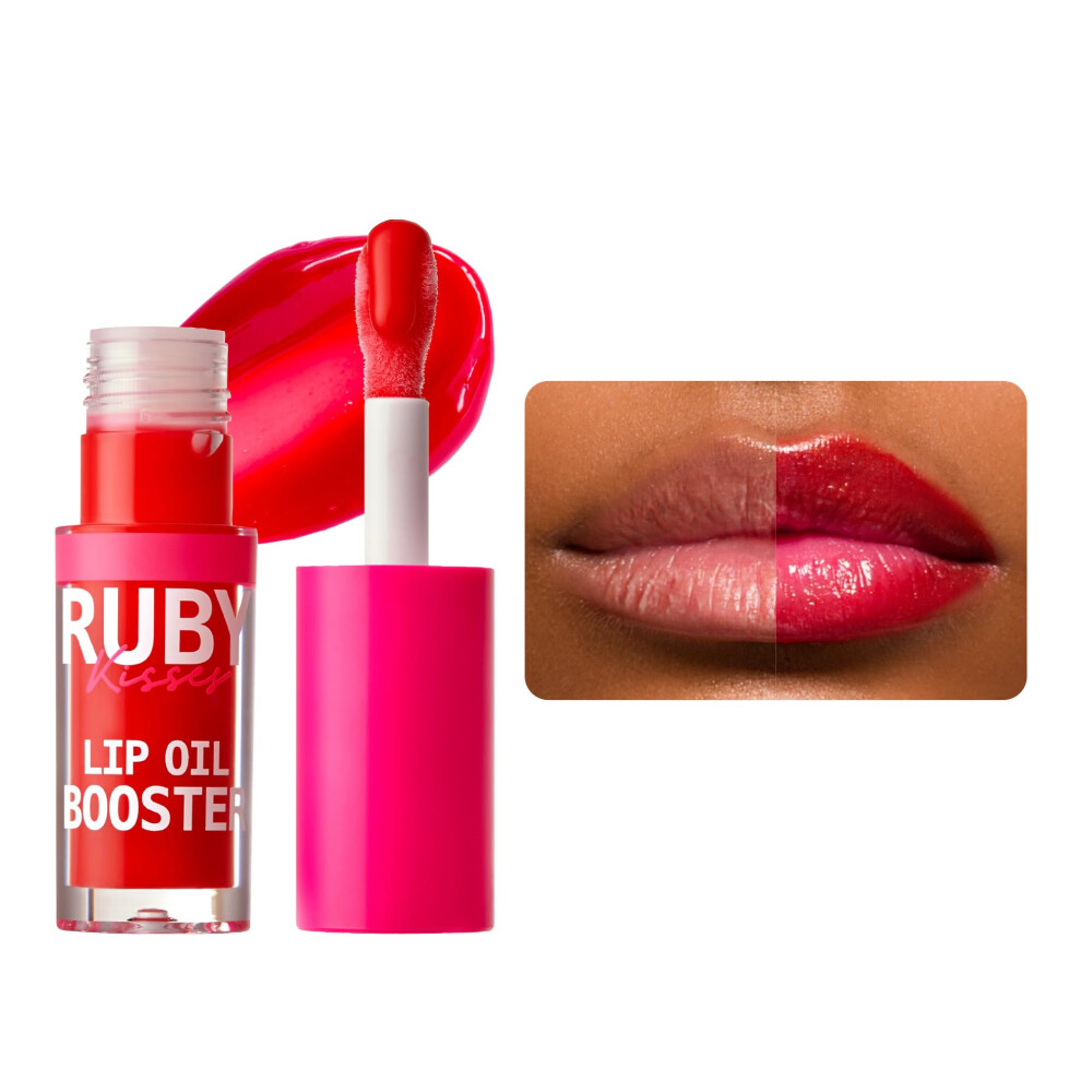 Ruby Kisses Lip Oil Booster  Hydrating Lip Gloss with Nourishing Natural Oil Blend  Jumbo Wand for Easy Application  Non-Sticky Formula (Hot Cher-image-OPC-PHXPGR8-NEW