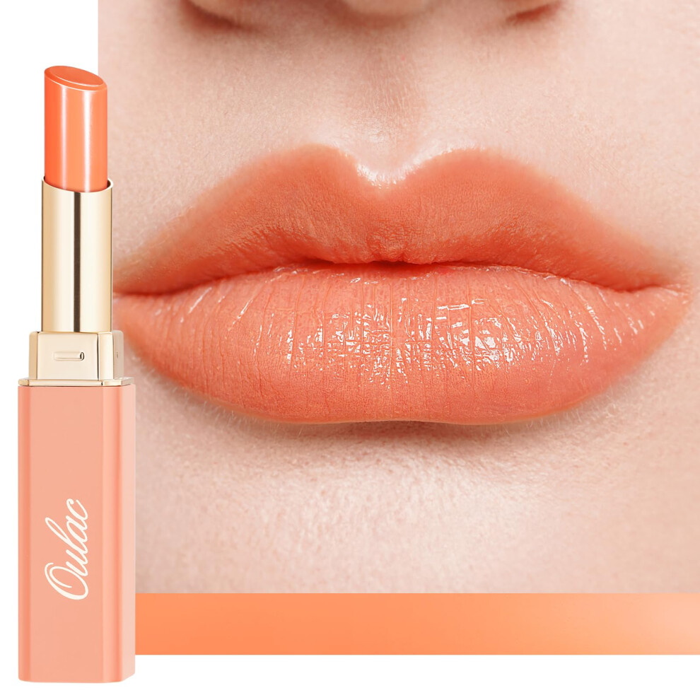 Oulac Orange Shine Lipstick For Women 2 In 1 Glossy Coral Tinted Lip Balm Hydrating Lipstick For Dry Lips Moisture Shine Juicy Finish V
