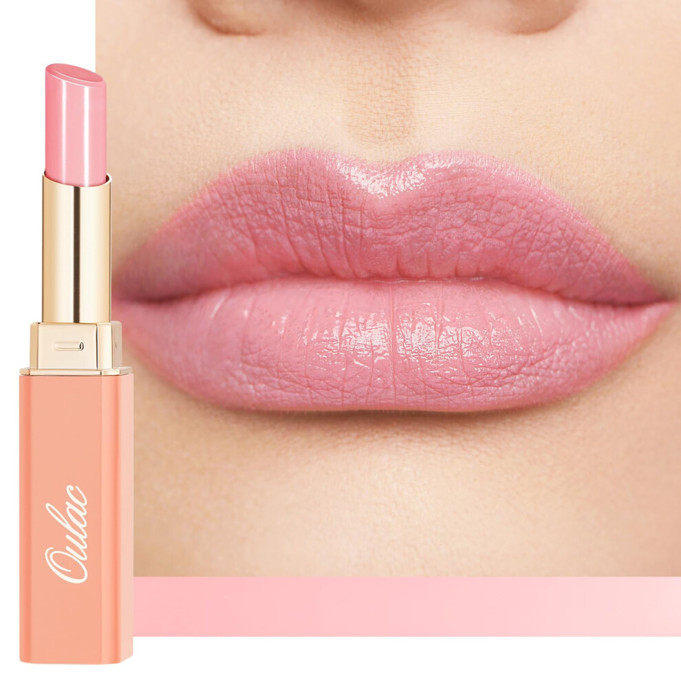 Oulac Pink Shine Lipstick For Women 2 In 1 Glossy Light Tinted Lip Balm Hydrating Lipstick For Dry Lips Moisture Shine Juicy Finish Vegan