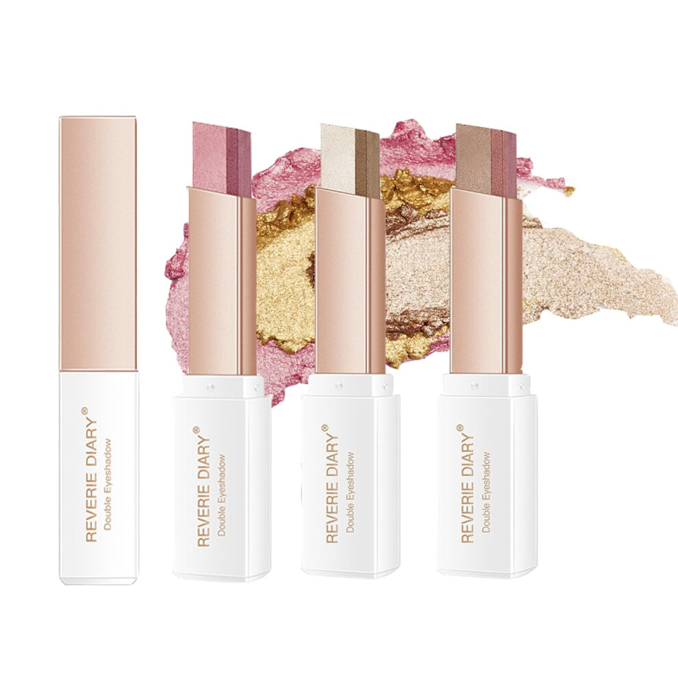 Alngfuik Peach/Brown 6 Colors Glitter Eyeshadow Stick,Double Colors Shimmer Eye Shadow Stick Gradient Eye Makeup (01&02&03)