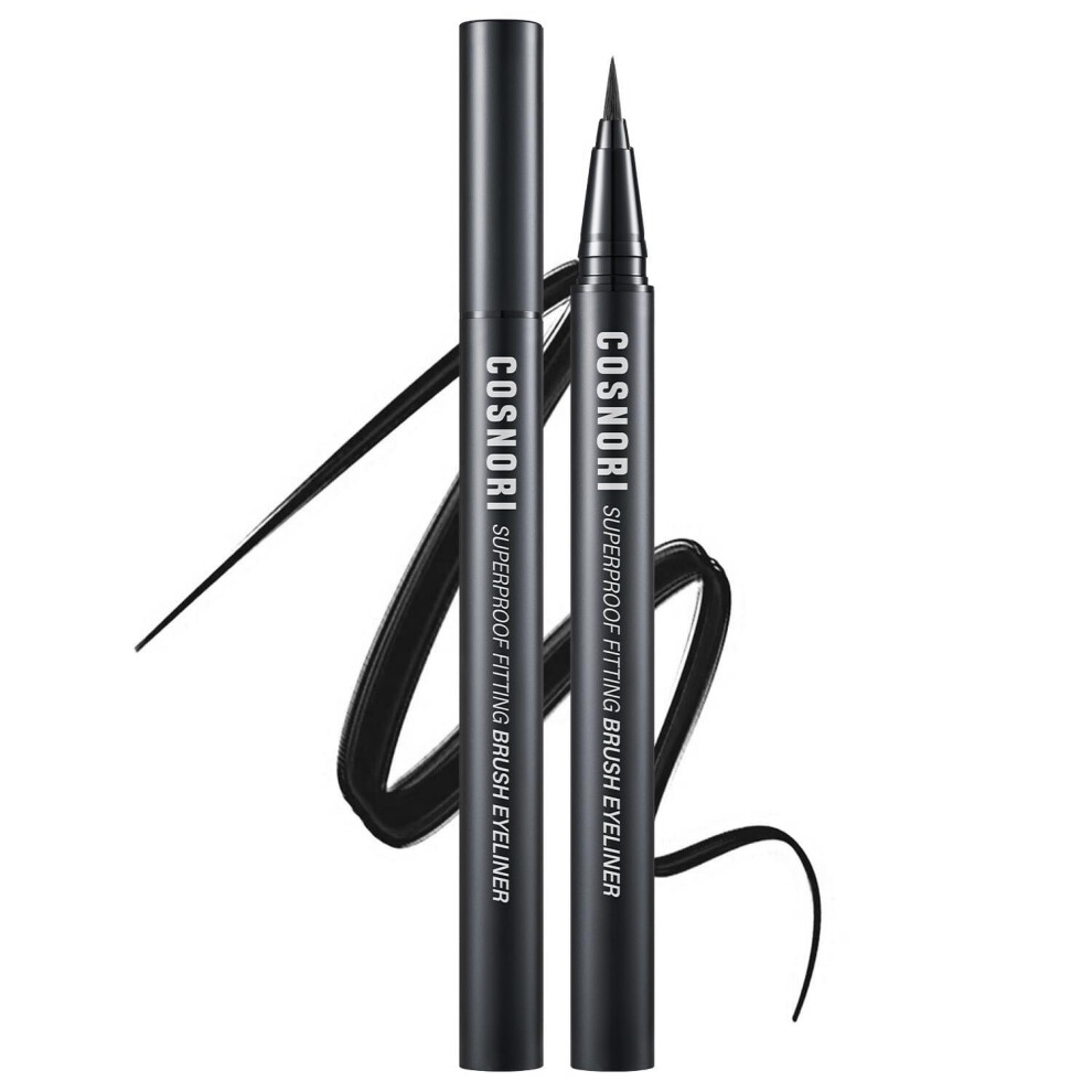 Cosnori Black Superproof Brush Eyeliner 01 - 24H Pen Eyeliner - Super Slim Lasting Liquid Eye Liner - Smudge Budge Resistant Wear - Allergen Fre