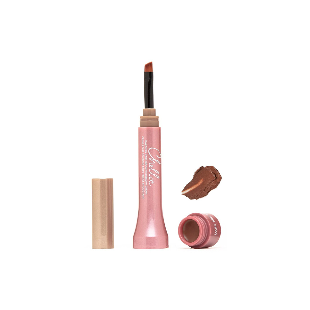 Chella Eyebrow Cream Dazzling Dark Brown - Vegan Cruelty Free Paraben Free Gluten Free Eyebrow Pomade Makeup - Long Wearing Velvet Consisten