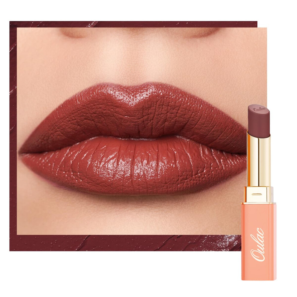 Oulac Color Rich Satin Lipstick - Red Brown Full Coverage Lip Color Creamy Silky-Smooth Moisturizing Satin Matte Finish Infused With Shea But
