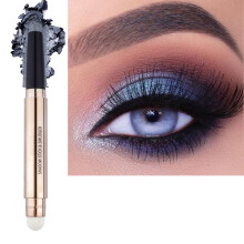 2-in-1-Lidschattenstift und Schwamm-Make-up-Pinsel, glatter, cremefarbener, schimmernder Schattenstift, langlebiger, wasserfester Lidschatten-Highlig