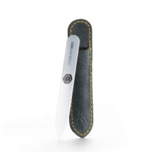 GERMANIKURE Czech Crystal Gray Glass Nail File in Suede Leather Case - Small Travel Design - Professional Manicure & Pedicure Products for Smooth