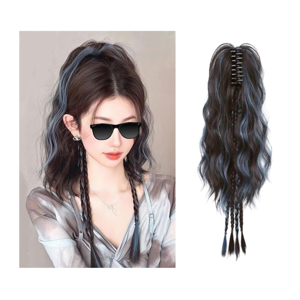 Miupoo Womens Braided Hairpiece With Claw Clip Fountain Ponytail Claw Clip Boxing Braids Hair Womens Wigs Long Hair Colorful Highlights High Pony