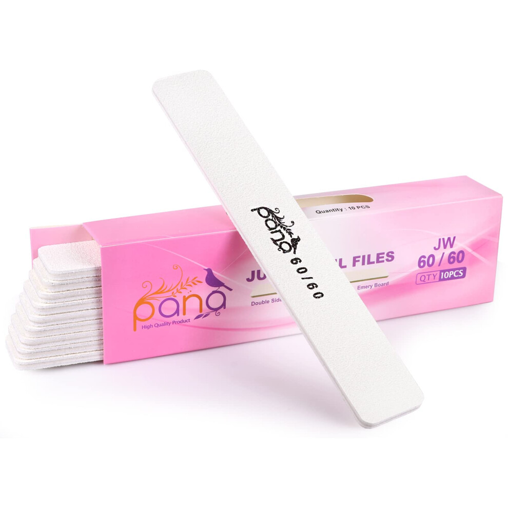 Pana White 10Pcs - Jumbo Double-Sided Emery Nail File For Manicure Pedicure Natural And Acrylic Nails - (Grit 60/60)