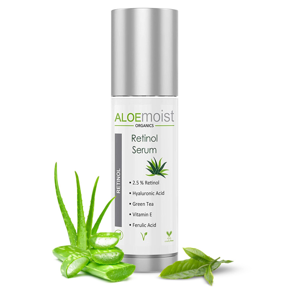 Aloemoist Green 2.5% Retinol Serum For Face + Hyaluronic Acid Aloe Vera Vitamin E Oil Jojoba Oil Vitamin C Serum - Face Toner Pore Minimizer Acne