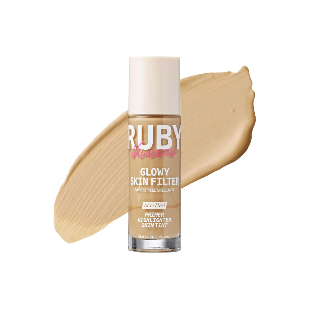 Ruby Kisses Light Glowy Skin Filter Foundation - All-In-1 Primer Skin Tint & Highlighter Hydrating Coverage With Squalane Natural Dewy Finish
