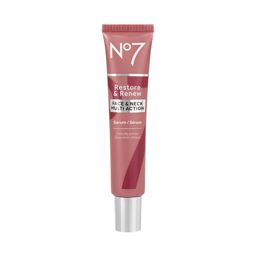 No7 Restore & Renew Face & Neck Multi Action Serum - Collagen Peptide Anti Aging Facial Serum - Hyaluronic Acid Hydrating Serum + Pro Retinol Ski
