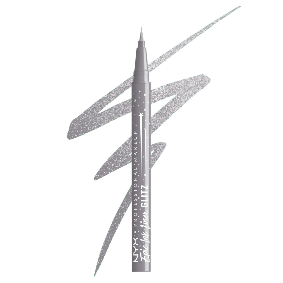 NYX PROFESSIONAL MAKEUP Epic Ink Glitz Liner  Waterproof Metallic Liquid Eyeliner with Vegan Formula - Flashy Flare (Shimmer Light Grey)