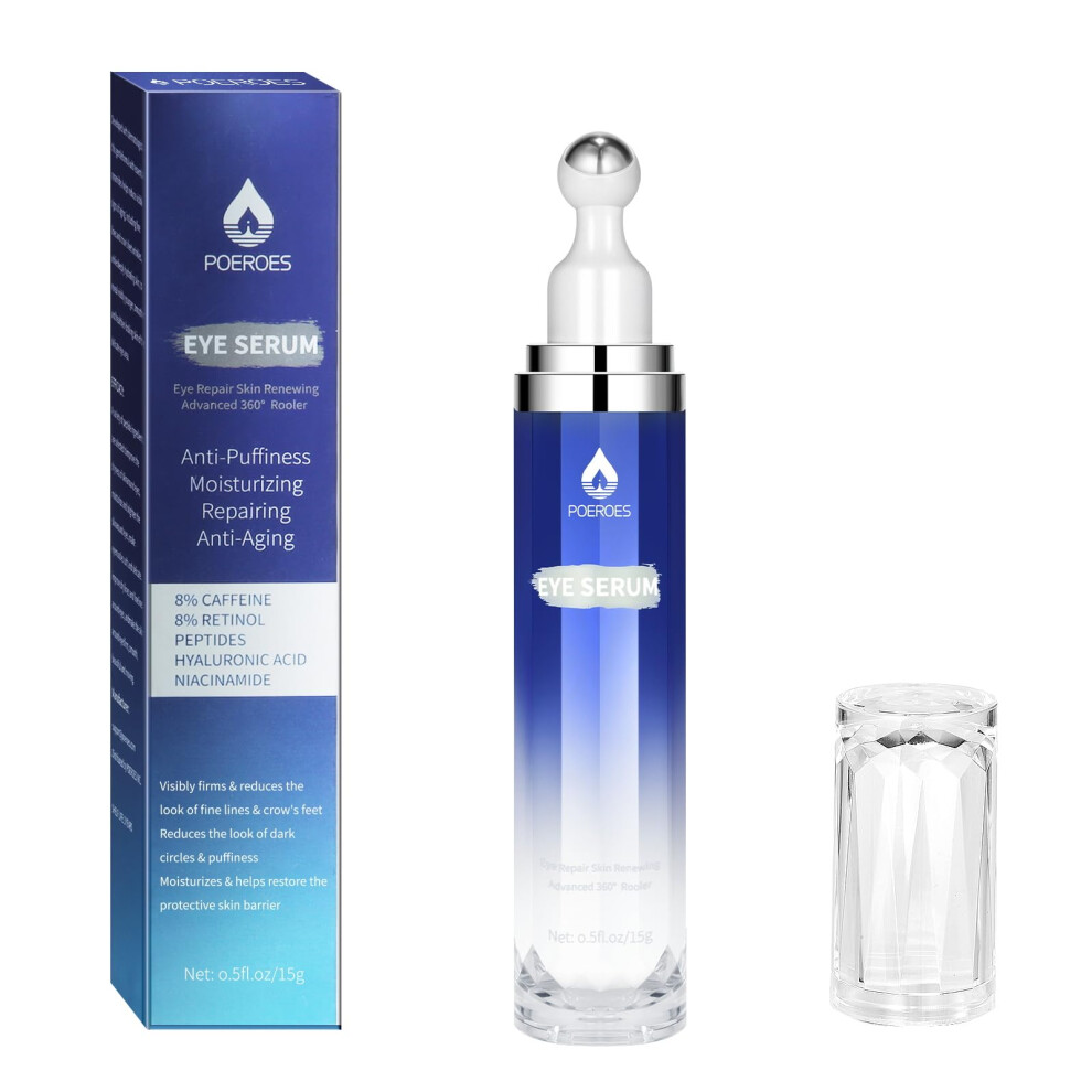 Poeroes Dark Eye Serum With 8% Caffeine 8% Retinol Hyaluronic Acid Niacinamide Peptides For Puffy Eye Bags Fine Lines Circles Wrinkles Under Eye