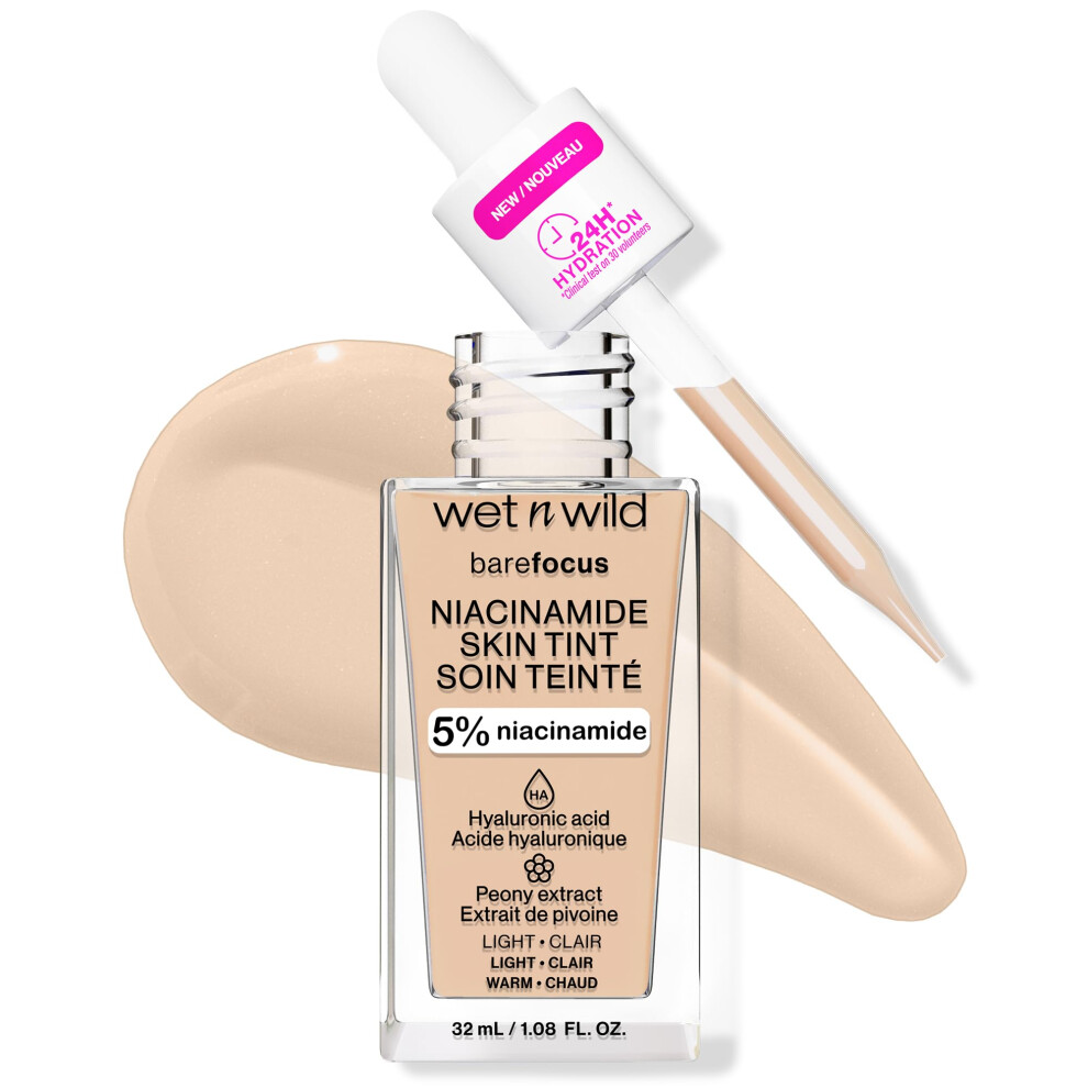 Wet N Wild Bare Focus Niacinamide Skin Tint, Fond De Teint LéGer Avec Formule Modulable, Enrichi En Acide Hyaluronique Et Vitaminee Pour Un Look Radieux, Natural Light-image