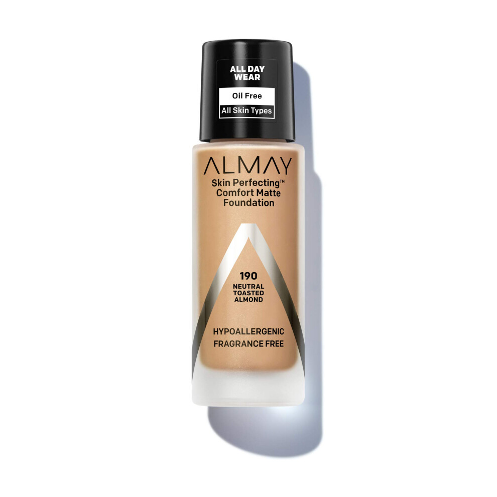 Almay Skin Perfecting Comfort Matte Foundation Hypoallergenic Cruelty Free-Fragrance Free Dermatologist Tested Liquid Makeup Neutral Toasted