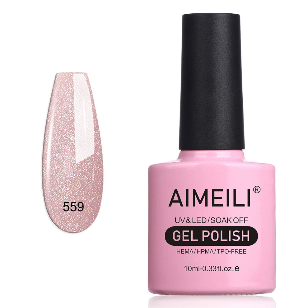 Aimeili Hema Free Gel Nail Polish Nude Pink Glitter Gel Polish Neutral Color Skin Tone Sparkle Pink Natural Soak Off U V Led Cured For Home Salon