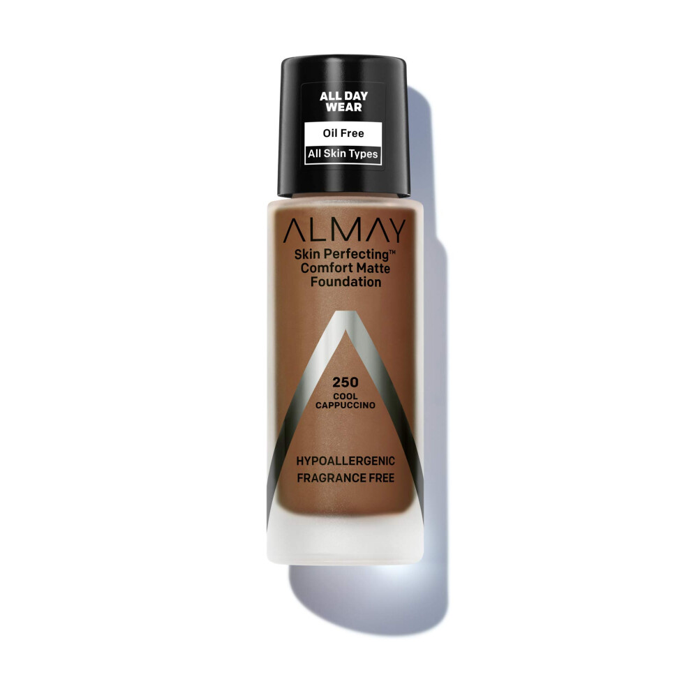 Almay Skin Perfecting Comfort Matte Foundation Hypoallergenic Cruelty Free-Fragrance Free Dermatologist Tested Liquid Makeup Cool Cappuccino