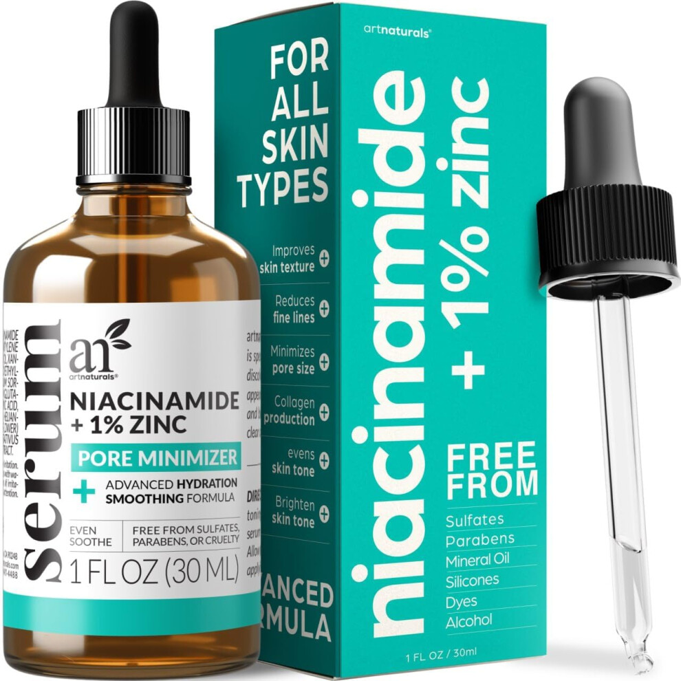 Atmosp Rations Red Artnaturals Niacinamide Face Serum 10% Active Niacinamide With 1% Zinc Pca & Vitamin B3 - Hyaluronic Acid Pore Ucer Mineral Blemish Protect