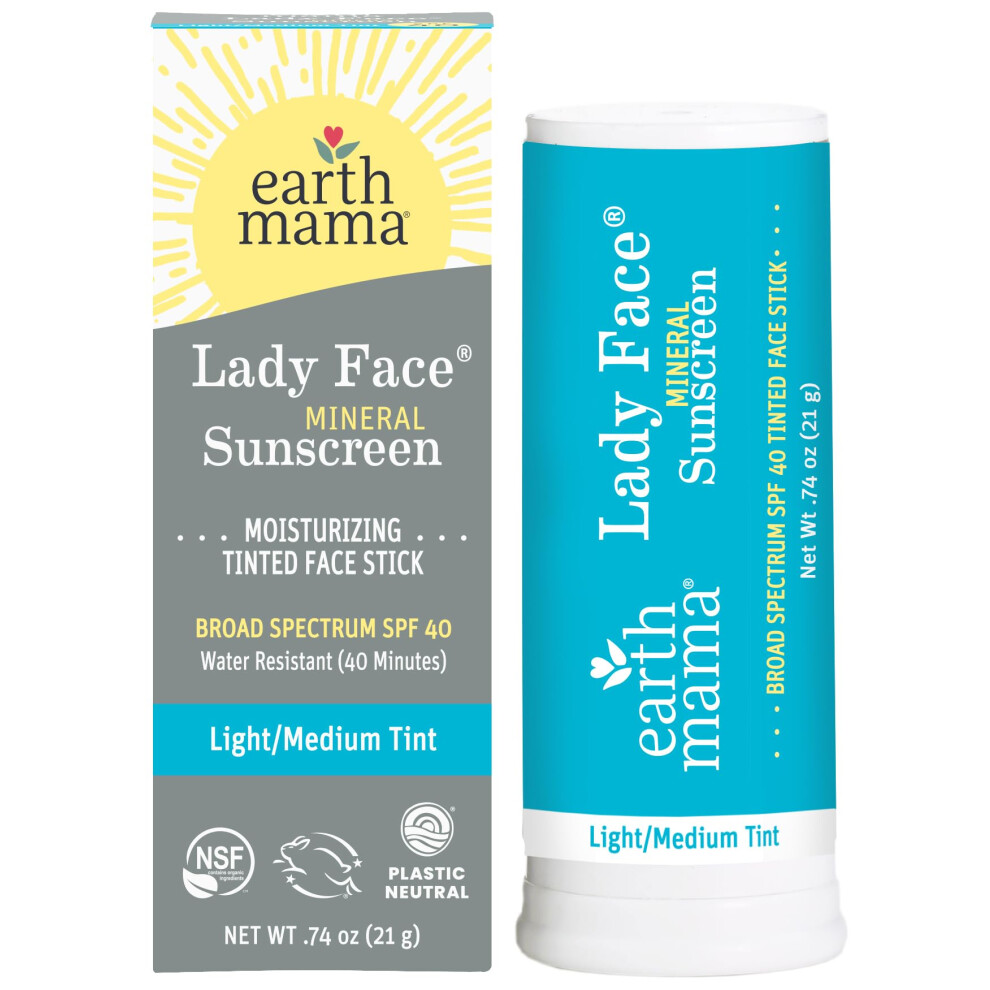 Earth Mama Lady Face Getnter Mineralischer Sonnenschutz-Gesichtsstift Lsf 40, Leichte/Mittlere Tnung | Enthlt Bio-Shea- Und Kakaobutter | Grun-image
