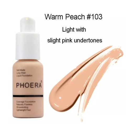 Phoera Full Coverage Foundation Soft Matte Öl-Kontrolle Concealer 30ml (103 WARM PEACH) 1