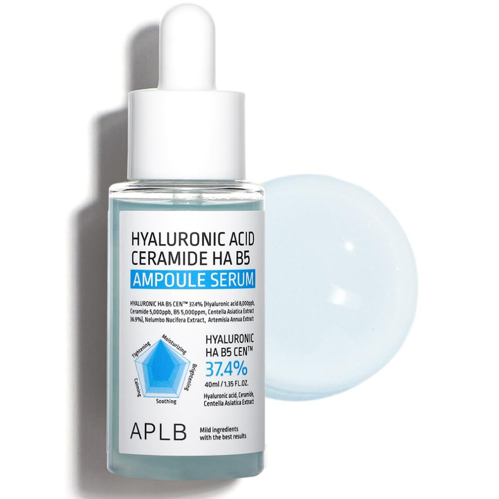 Aplb Hyaluronic Acid Ceramide Ha B5 Ampoule Serum | Hyaluronic Ha B5 Cen 37.4% 1.35 Fl.oz/Korean Skincare Long Lasting Moisturizing Revitalize