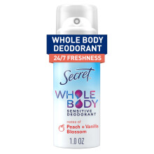 Secret Női Testdeo Spray, Utazó Méret, Őszibarack & Vanília Illat, Alumíniummentes, 72 Órás Védelem, 1.0 oz