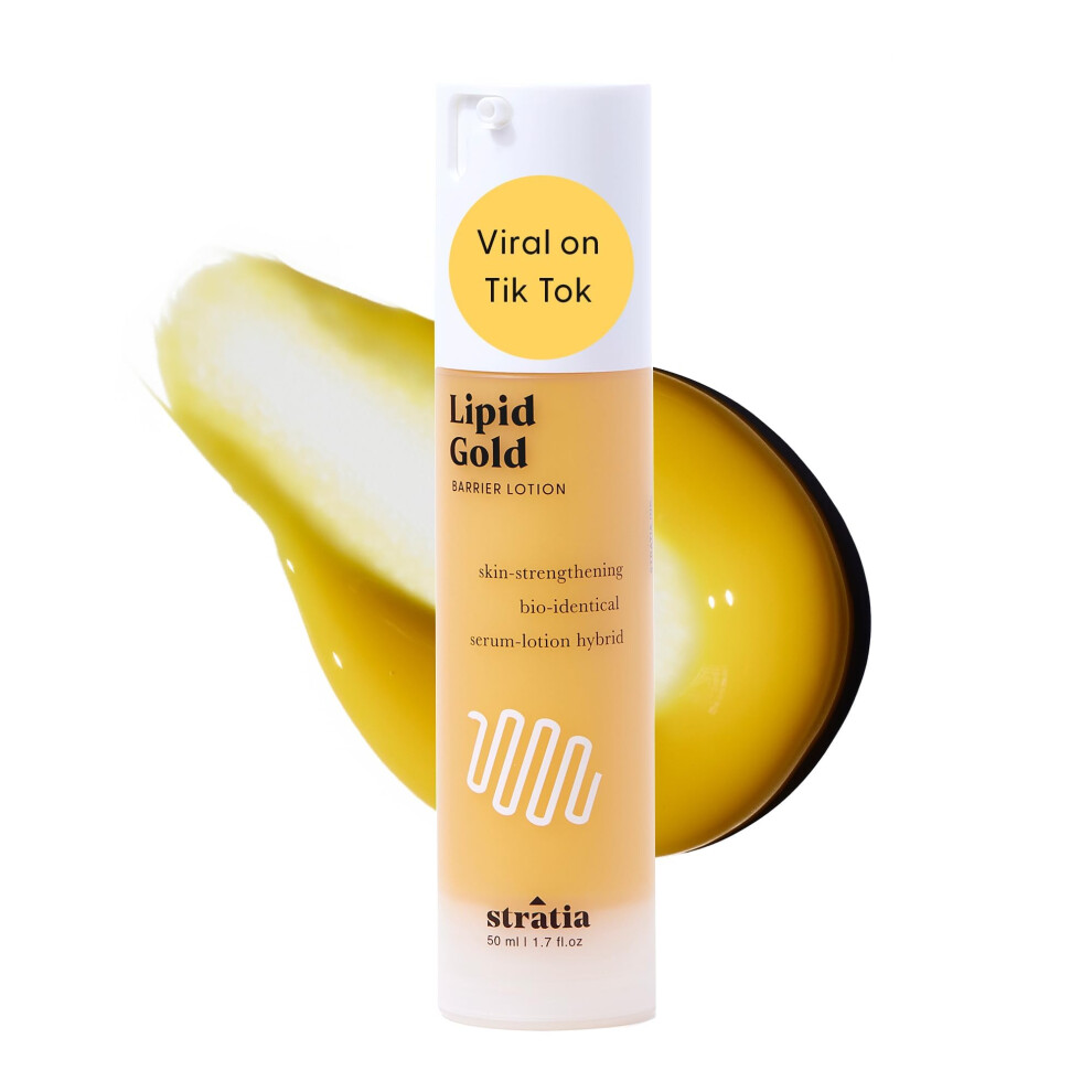 Stratia Lipid Skin-Strengthening Ceramide Moisturizer Niacinamide Serum Hydrate & Soothe Skin For All Skin Types 1.7 Fl Oz Gold