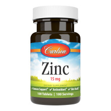 Carlson - Zinc 15 mg Zinc Supplement Zinc Gluconate Immune Support & Skin Health Zinc Tablets Antioxidant Zinc Capsules 100 Tablets