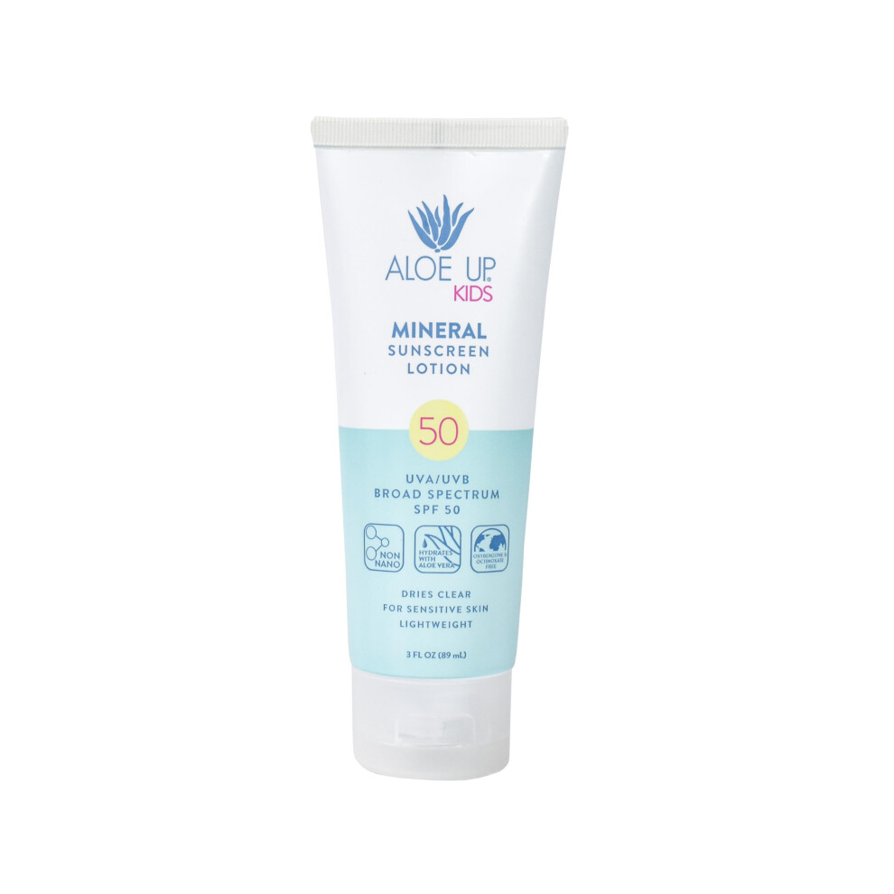 Aloe Up Kids Broad Spectrum Mineral Sunscreen Lotion Spf 50 - Face And Body Sunblock For Sensitive Skin - With Gen2 Zinc Oxide And Aloe Vera - Dr