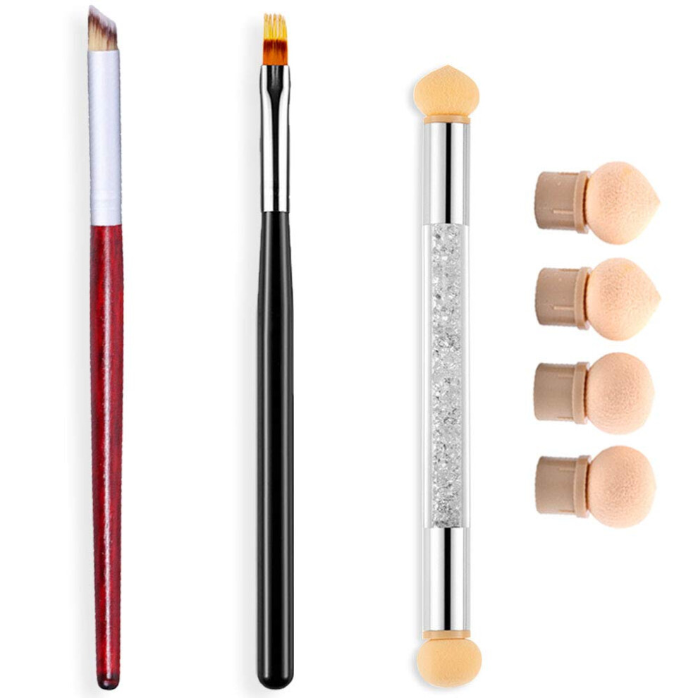Silpecwee 3Pcs Ombre Nail Brush Nail Art Brushes Set Nail Sponge Pen Nail Painting French Manicure Brush Gradient Shading Nail Design Tools With