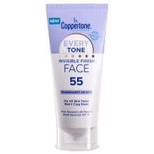 Coppertone Every Tone Invisible Finish Face Sunscreen Lotion SPF 55 Lightweight Blends in Clear Sunscreen for All Skin Tones 2 Fl Oz Tube