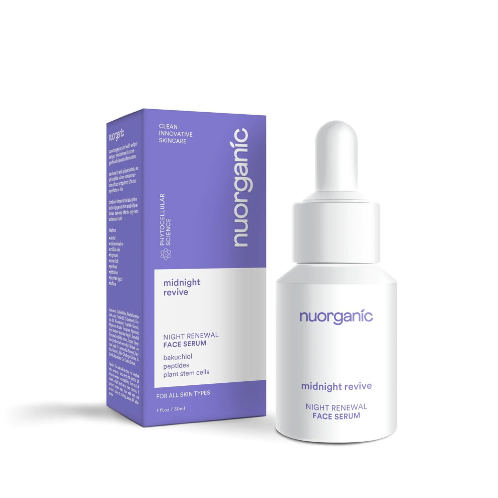 Nuorganic Cosmetics Nuorganic Bakuchiol Serum With Plant Stem Cells Peptides & Vitamin C - Anti Aging Soothing Hydrating - 1Fl Oz 30Ml
