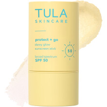 TULA Skin Care Protect + Go Dewy Glow Sunscreen Stick SPF 50 - Skincare-First  Non-Greasy  Mess-Free On-the-go Application & Reef-Safe with Pollu