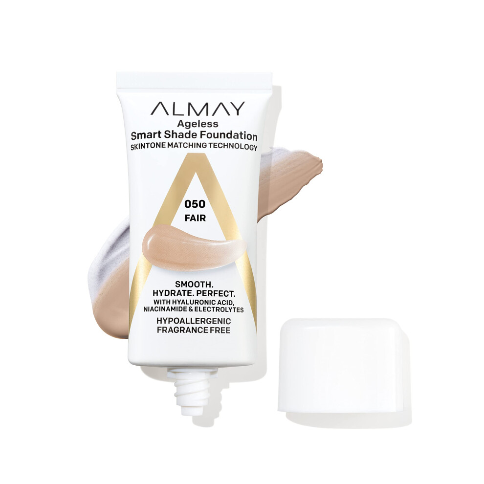 Almay Anti-Aging Foundation Smart Shade Face Makeup with Hyaluronic Acid Niacinamide Vitamin C & E Hypoallergenic-Fragrance Free 050 Fair 1