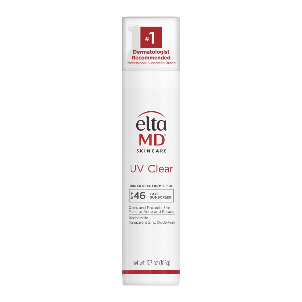 EltaMD UV Clear Face Sunscreen SPF 46  Oil Free Sunscreen with Zinc Oxide  Dermatologist Recommended  For Acne-Prone Sensitive Skin  3.7 oz