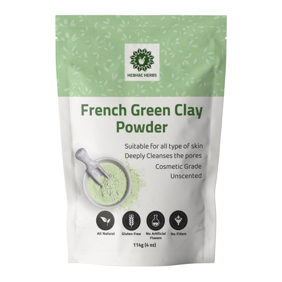 Hebhac Herbs Green French Clay Powder 114G | Face Mask Oily Skin Deep Facial Cleanser Softening Skin Body Clay | Natural Detoxifying Mask (11