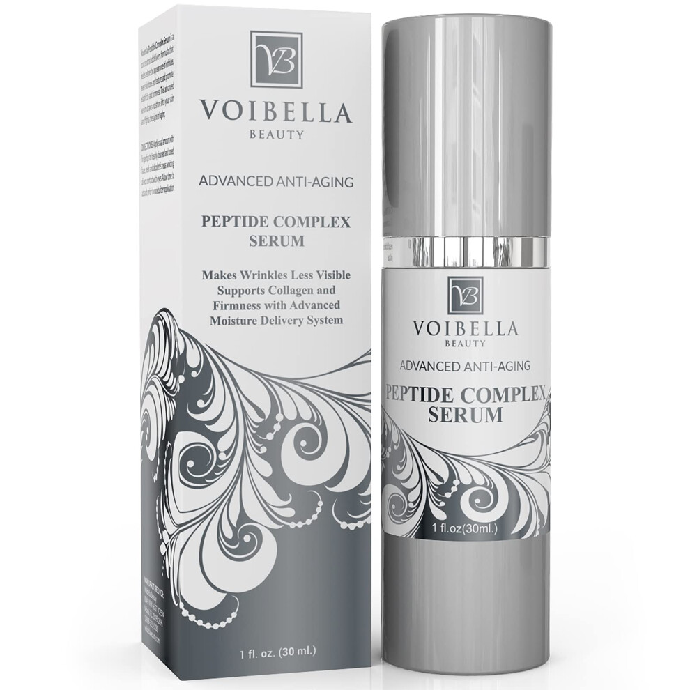 Voibella Beauty Peptide Complex Serum For Face & Collagen Support - Natural & Organic Anti Aging Skin Serum - Peptides Hyaluronic Acid Amino Acids & Vitamin E