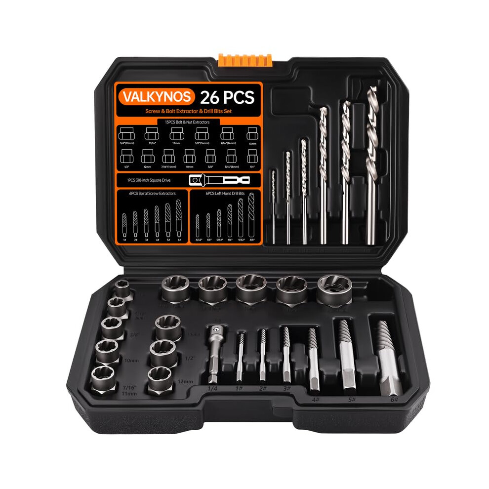 26 Pcs Bolt Extractor Kit And Left Hand Drill Bit Reverse Drill Bit Extractor Set, With Hex Adapter 820064753601