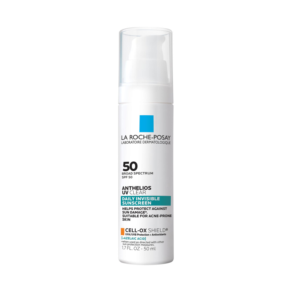 La Roche Posay Anthelios UV Clear Sunscreen SPF 50  Daily Sunscreen for Face with Azelaic Acid  Broad Spectrum Invisible SPF Protection for Acne