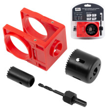 Door Lock Installation Kit, Including 21/8' and 1' Hole Saw with Guide Template Arbor Hole Saw Kit for Wooden Doors/Windows (2 Sets)
