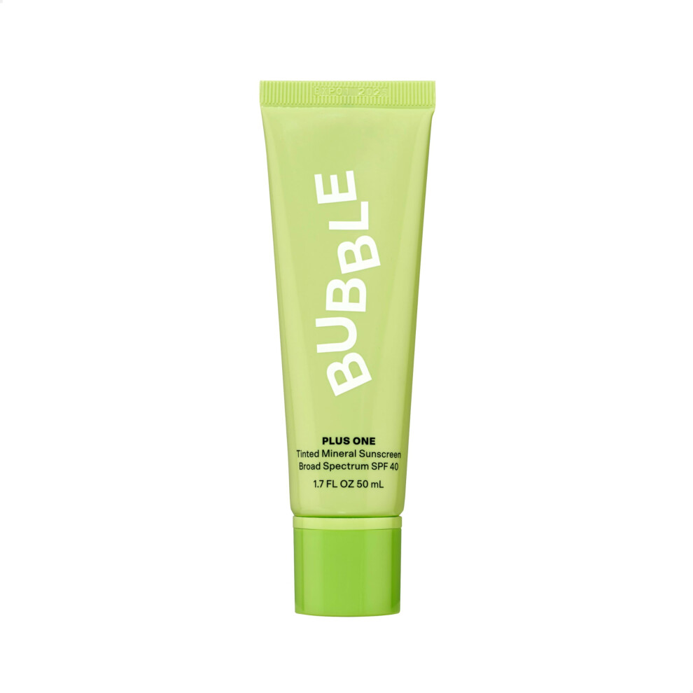 Bubble Skincare Plus One Daily Mineral Face Sunscreen Broad Spectrum Spf 40 - Tinted Sunscreen With Zinc Oxide & Omega 3 Fatty Acids - Hydrating
