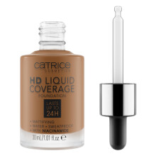 Catrice | Base de cobertura lquida HD | Cobertura alta e natural | Vegano e sem crueldade (090 | Espresso Bege)