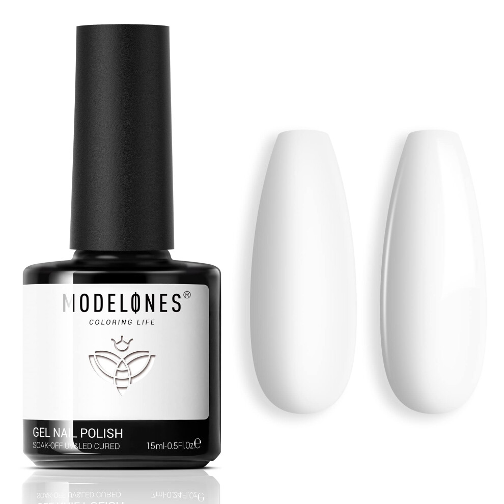 Modelones White Gel Nail Polish, Gel Nail Polish For French Tip Soak Off Pastel U V Color Art Design For Women Girl Nail Lovers Gift Salon Diy M