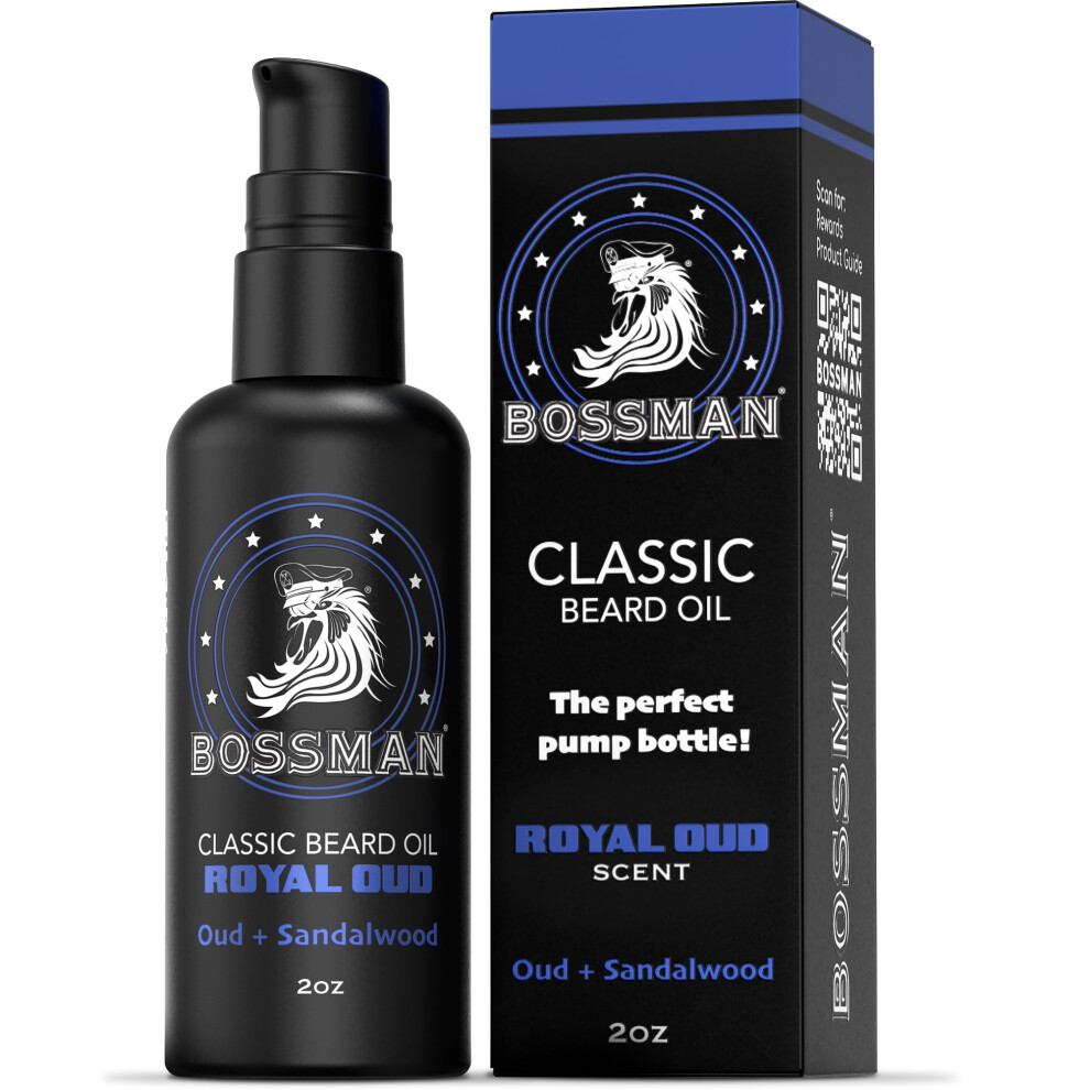 Bossman Organic Mustache & Beard Oil For Men 2 Oz - Natural Beard Moisturizer With Jojoba Argan & Avocado Oils (Royal Oud Scent)