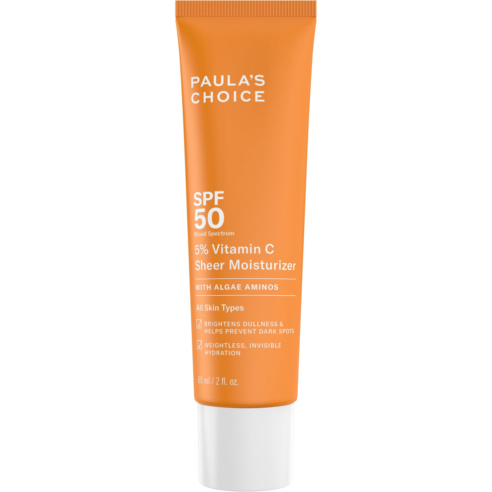Paulas Choice 5% Vitamin C Sheer Moisturizer SPF 50  Lightweight Invisible Broad-Spectrum Sunscreen  Brightens Dullness  Prevents Dark Spots  For