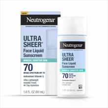 Neutrogena Ultra Sheer Face Plynny mineralny filtr przeciwsloneczny Lekki krem ????przeciwsloneczny o szerokim spektrum SPF 70 do twarzy dla skr