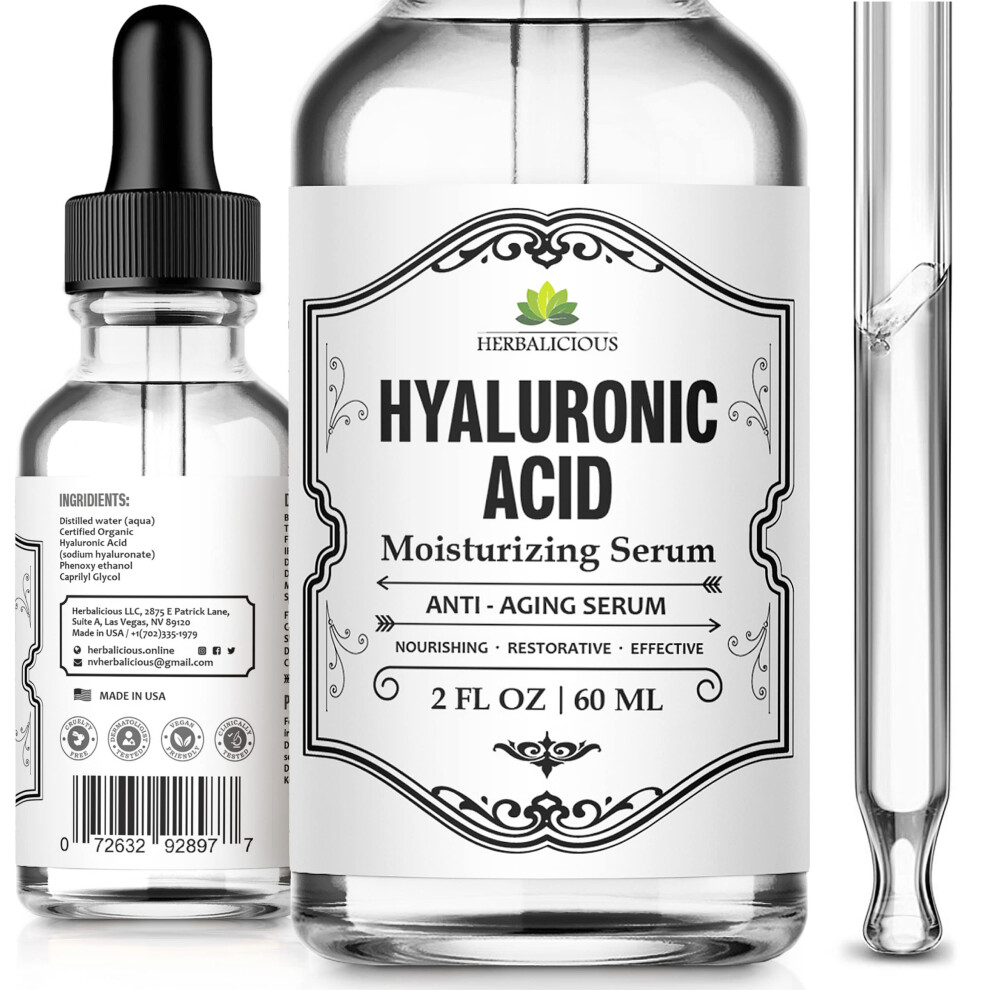 Herbalicious Hyaluronic Acid Serum - Hyaluronic Acid Serum For Face - Paraben-Free Pure Hyaluronic Acid - Moisture Boost Hydrating Serum - Anti-A