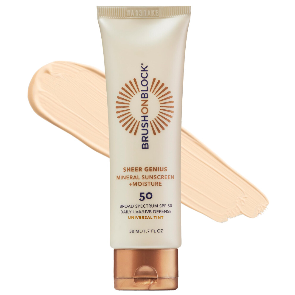 Brush On Block Sheer Genius Universal Tint Spf 50 Mineral Sunscreen Plus Moisture Tinted Moisturizer With Zinc Oxide And Hyaluronic Acid