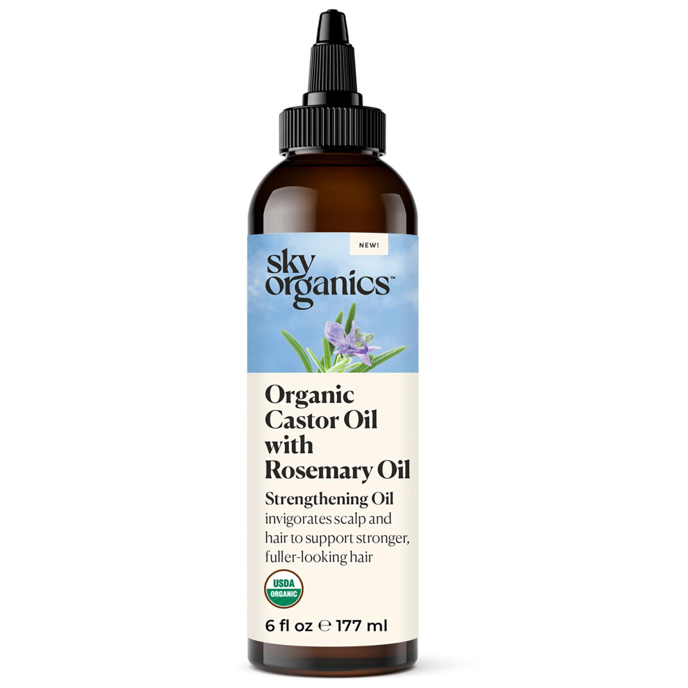 Sky Organics Usda Organic Castor Oil With Rosemary Oil, Strengthening Oil, Pure Potent Blend, Hexane Free, Invigorates Scalp, Supports Stronger, Fulle