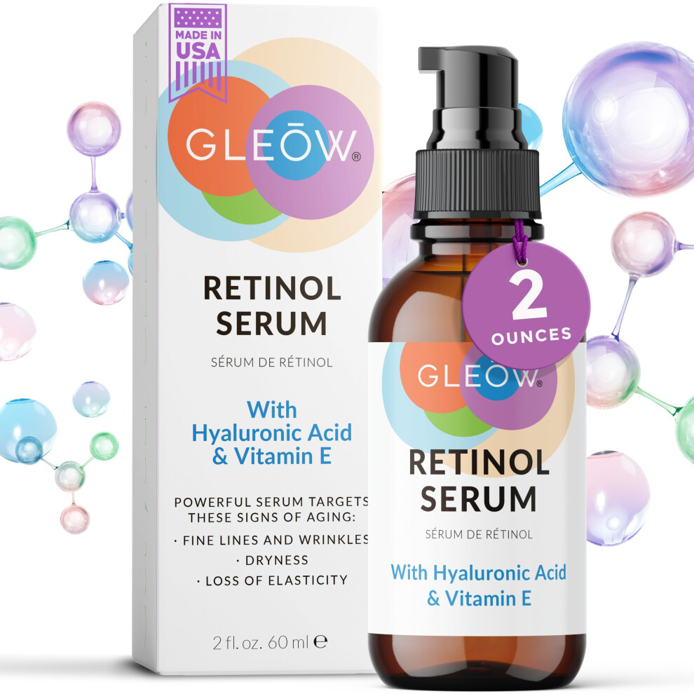 Gleow Retinol Serum For Face With Hyaluronic Acid Face Serum For Women Hydrating Night Serum For Face Retinol For Face Serum 2Oz