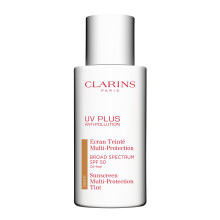 Clarins NOVO UV Plus Antipoluio Amplo Espectro FPS 50 Protetor Solar Facial Colorido | Acabamento transparente | Leve e sem leo | Proteo tri